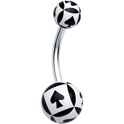 White Black Spades Playing Card Belly Ring