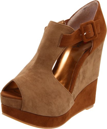 Luichiny Womens Buckle Up Wedge Sandal,Camel/Cognac,8 M US