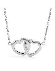 Valentines Day Gifts Bling Jewelry Silver Interlocking Two Hearts Necklace 16in
