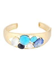 Gold over Sterling Silver Blue Clustered Stones Bangle Bracelet