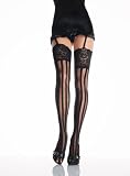 Lycra Vertical Striped Stockings With 5 Inch Lace Top