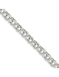 14k White Gold Lite 7.5mm Double Link Charm Bracelet, Best Quality Free Gift Box Satisfaction Guaranteed