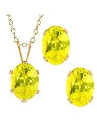 3.50 Ct Oval Canary Mystic Topaz Gold Plated Silver Pendant Earrings Set