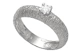 14K White Gold Hand-Crafted Matte-Finish Textured Band, Enhanced with a Solitaire Prong Set Diamond.