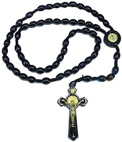 Great for Men or Boys, Black Catholic &amp; Religious St. Benedict Medal Rosary Features Two St. Benedict Medals, One in the Crucifix and One in the Center Piece. The Polished Wooden Rosary Beads Measure Approximately 8mm. Size: 18 1/2