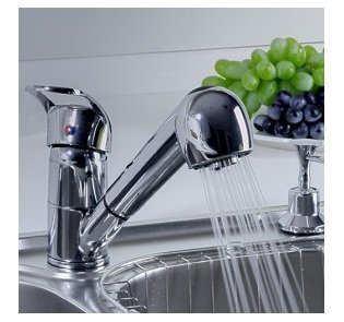 Single Handle Low Arc Pull Out Kitchen Sink Faucet with Two Spray Model, Chrome