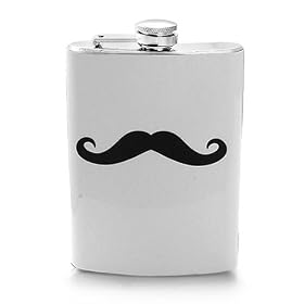 Screw-on Top Stainless Steel Wine Hip 8oz Flask- Mustache -Flask Measures ; Height:5.4 inches x Width: 3.4 inches x Thickness:0.75 inches.Personalized Design is available with a minimum of 20 pcs orders.: Jewelry