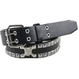 NEW Leather Skull Crossbones Stud Belt Black