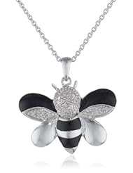 Sterling Silver and Enamel Bumble Bee Diamond Pendant Necklace, 18"