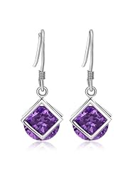 Honeystore Girls 925 Sterling Silver White Gold Plated Swiss Diamond Fish Hook Dangle Earrings Color Purple White