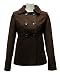 Ladies Brown Buttoned Pocket Pea Coat Wool Blend
