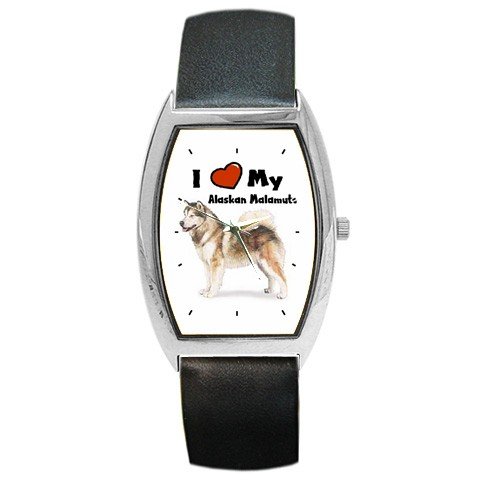 I Love My Alaskan Malamute Barrel Style Metal Watch