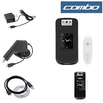 Solid Black Rubberized Snap On Crystal Case with Clip + Rapid Car Charger + Home Travel Charger + Clear Durable Reusable LCD Screen Protector + USB Data Cable for T-Mobile RIM BlackBerry Pearl Flip 8220 Smartphone