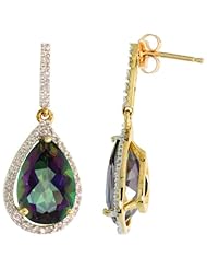 10k Gold Teardrop Earrings w/ Brilliant Cut Diamonds & Pear Cut (12x8mm) Mystic Topaz Stone