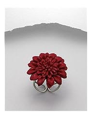 Red Flower Leather Ring In White Base