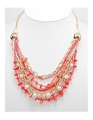 Red Dyed Mother of Pearls Necklace In Zinc