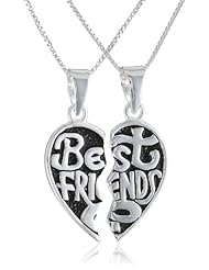 Sterling Silver "Best Friends" Breakaway Heart with Two Chains Pendant Necklace, 18"