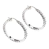 Platinum Over Sterling Silver Diamond Cut Hoop Earrings