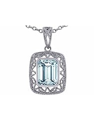 Tommaso Design(tm) Emerald Cut Simulated Aquamarine Pendant in 10 kt White Gold