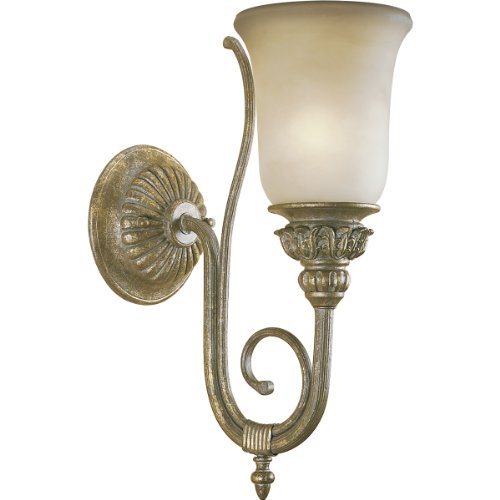 Progress Lighting P2921-62 One-Light Wall Fixture with Antique Stone-Etched Glass and Carved Acanthus Leaf Details, Creme Brulee