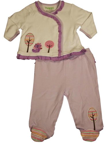 Happi by Dena - Baby Girls 2 Piece Pant Set, White, Purple 34829-3-6Months