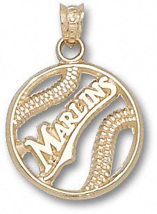 Florida Marlins 10K Gold ''MARLINS'' Pierced Baseball Pendant