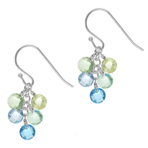 Sterling Silver Blue Green Ombre Round Cubic Zirconia Briolette Cluster Drop Earring