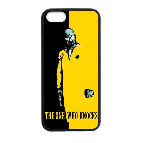 Black Yellow Breaking Bad Walter White with Gun Slim One Piece Nice Durable Soft Rubber Silicone Apple iPhone 5,5S TPU (Laser Technology)