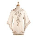 Ivory Split V Neck Kimono Sleeves Tone-on-tone Embroidered Cotton Kaftan (Petite, Tall & Misses Sizes XS-3X)