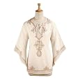 Ivory Split V Neck Kimono Sleeves Tone-on-tone Embroidered Cotton Kaftan (Petite, Tall & Misses Sizes XS-3X)