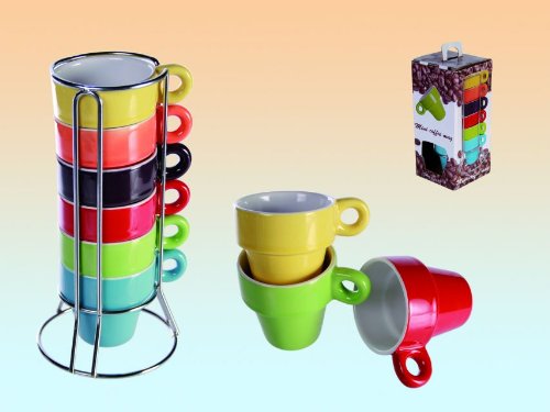 Produkt-Bild: SalesFever Espresso Set 6 Tassen regenbogenfarbig im St&auml;nder + Geschenkbox