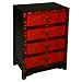 EXP Handmade Asian Furniture - 34" Gold-On-Red Dresser / Storage Cabinet Butterfly Motif Black Trim