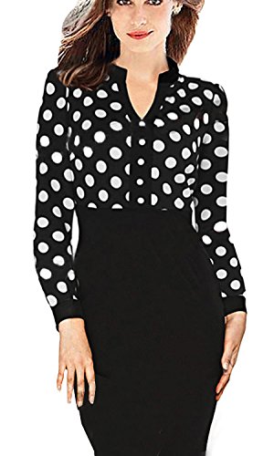 Lovaru Women's Casual Slim Elegant Party Vintage Polka Dot Print Dresses
