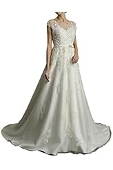 Cap Sleeves Natural   Waistline Jeweled Applique Lace Bandage Dress/Wedding Dress 