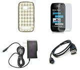 Nokia Lumia 710 (T-Mobile) Premium Combo Pack - Black Poly Skin TPU Gummy Case Cover + ATOM LED Keychain Light + Screen Protector + Micro USB Cable + Wall Charger