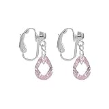 Sterling Silver 7mm x 10mm Briolette Pink Cubic Zirconia CZ Clip On Drop Earring