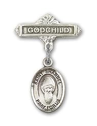 Sterling Silver Baby Badge with St. Sharbel Charm and Godchild Badge Pin