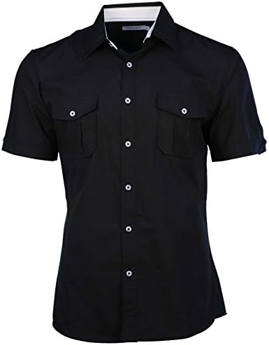 Mojito Collection Men's 2-Pocket Short Sleeve Button Down Shirt-Black-Large