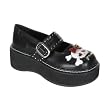 2 Inch Trendy Gothic Shoes Platform Black Pu Mary Jane Shoe With Bow And Skull