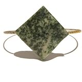 Jasper Bracelet 11 Bangle Forest Green Golden Diamond Shape Crystal 7.8