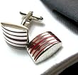 Silver Red Stripes Wedge Shape Cufflinks Cuff Links