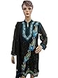 Womens India Kurti Black Blue Embroidered Georgette Tunic with Scarf M