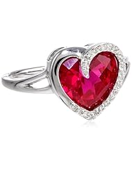 Sterling Silver Checkerboard Created Ruby Heart Diamond Ring (1/14 cttw, J-K Color, I2-I3 Clarity)