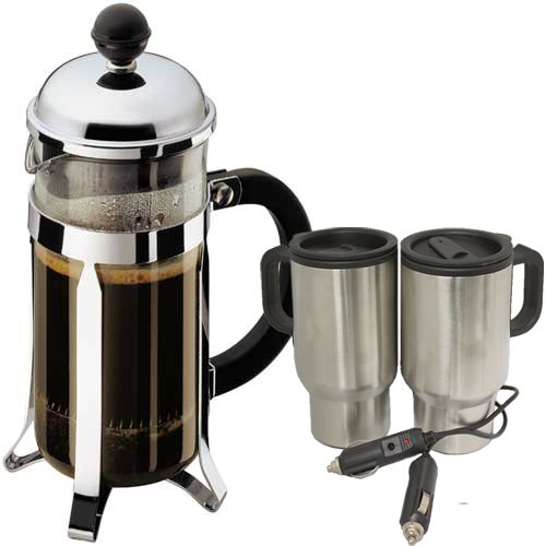 Bodum Chambord 8 Cup Coffee Maker + FREE Set of 2 12V Heated Travel Mugs