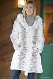 Women's 2 Tone Knit Rabbit Jacket with Fox Trim