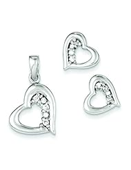 Sterling Silver CZ Heart Earring and Pendant Set