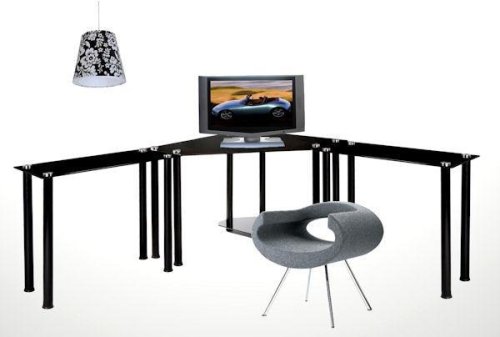 RTA BlackTempered Glass Corner Computer Desk with Left and Right Extention tables (CT-015).CT-013LRB