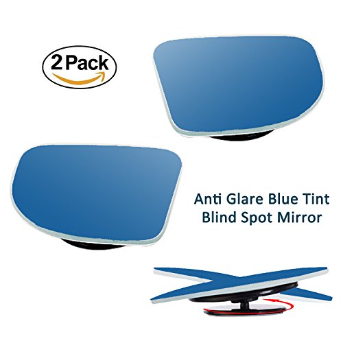 2 Pack 2" 360Â° Rotate + Sway Adjustabe Fan shaped Anti Glare Blue Tint Blind Spot Mirrors, Ampper Universal Fit Frameless HD Glass Stick On Lens