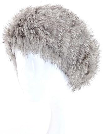 Cozy Z Winter Knit Rabbit Fur Headband One Size Color Grey