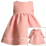 Bonnie Jean Baby/Infant Girls 12M-24M 2-Piece PINK WHITE JACQUARD DOT Special Occasion Wedding Flower Girl Birthday Party Dress/Coat Set
